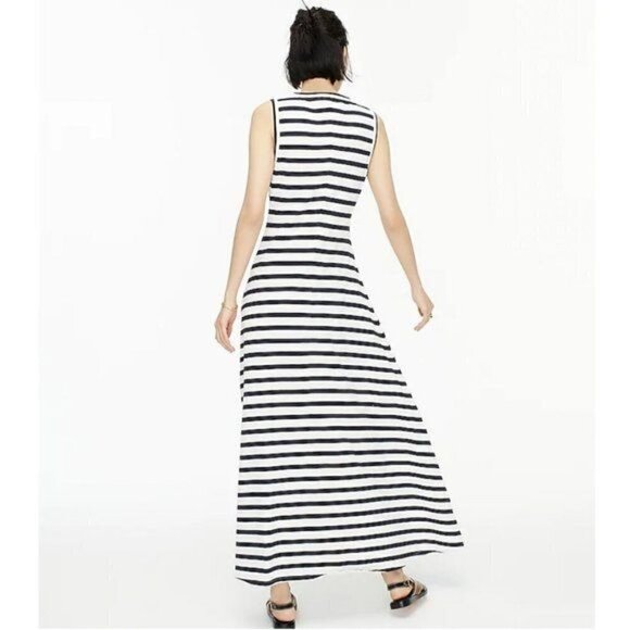 J. Crew Petite High low maxi dress AO479 S PS asymmetrical striped - Picture 2 of 5